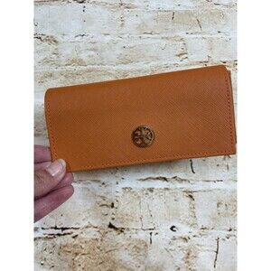 Tory Burch Large Orange Gold Triangle Magnetic Snap Logo Sunglass Glasses Case